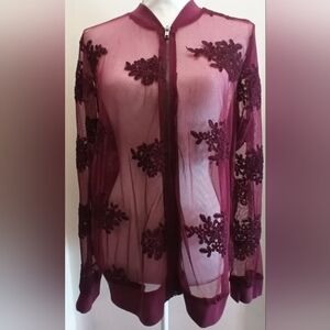 Torrid Burgundy Sheer Lace Women's Jacket Size 0